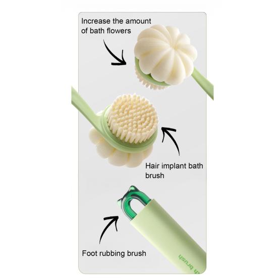 Bath Scrub Brush with Extended Anti-Slip Handle Double-Sided Back Rub Exfoliation Back Scrubber Three-dimensional Massage Brush