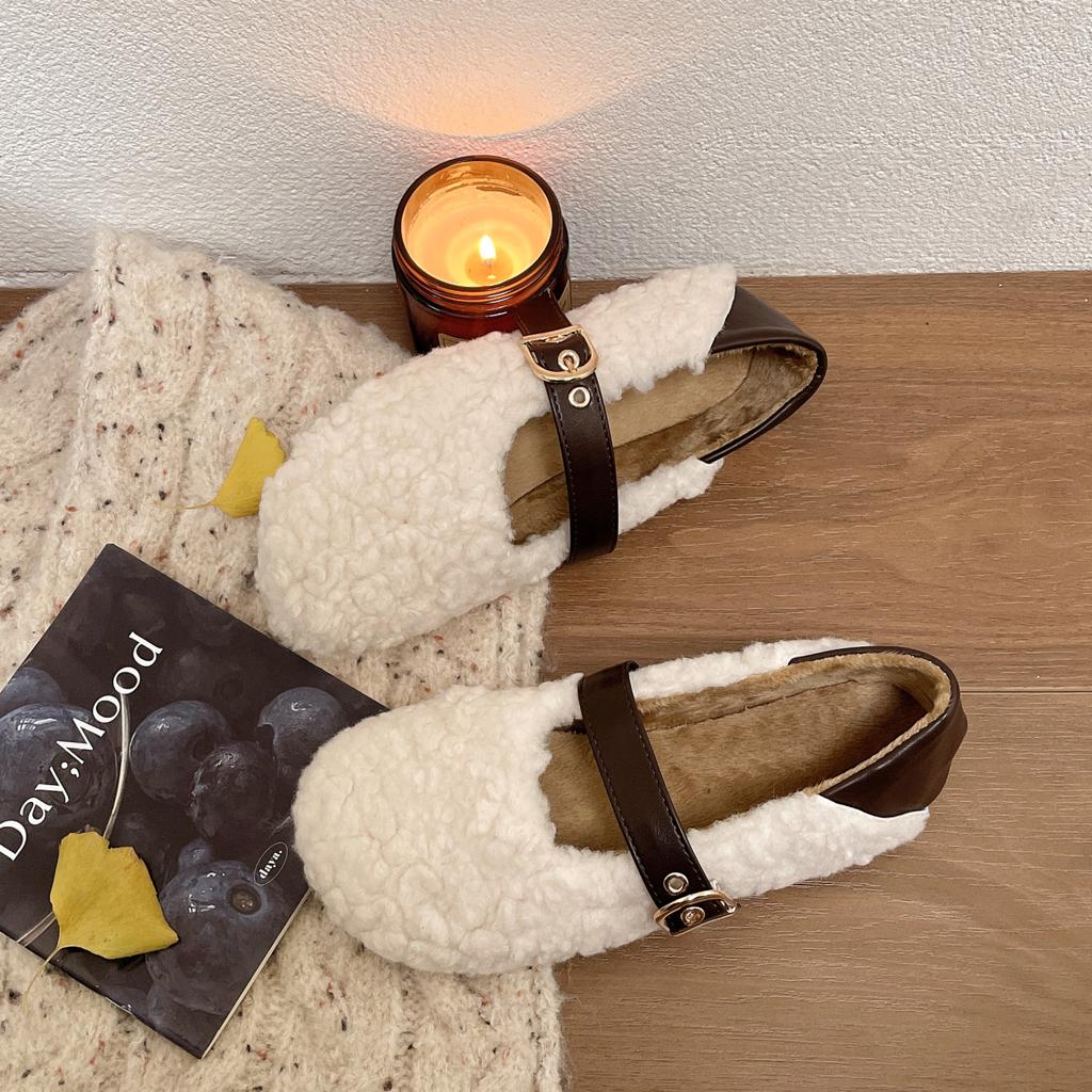 Модный дизайнер Винтажные женские теплые меховые балетки Модные неглубокие с ремешком и пряжкой Весенне-осенние женские удобные лоферы