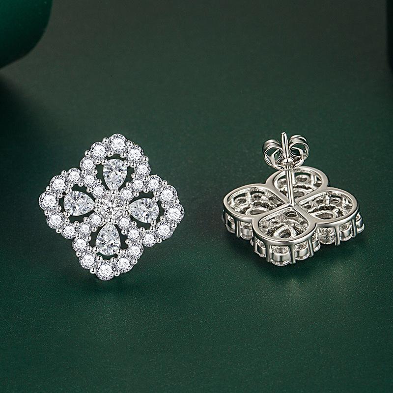 BELLA BOX S925 Серебряные иглы со стразами, полые серьги с четырьмя листами клевера, серьги сладкого и свежего цвета, аксессуары для вечеринок