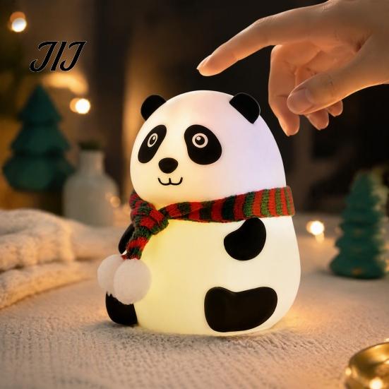 Children Room Nightlight Silicone Panda LED Night Light, Rechargeable Cartoon Bedside Lamp with 7 Kids Sleeping Light Colors, Soft Color Changing Desk