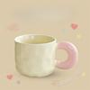 High Value Couple Cup with Lid Spoon Contrasting Color Hand Pinch Pattern Big Ear Ceramic Cup Office Home Coffee