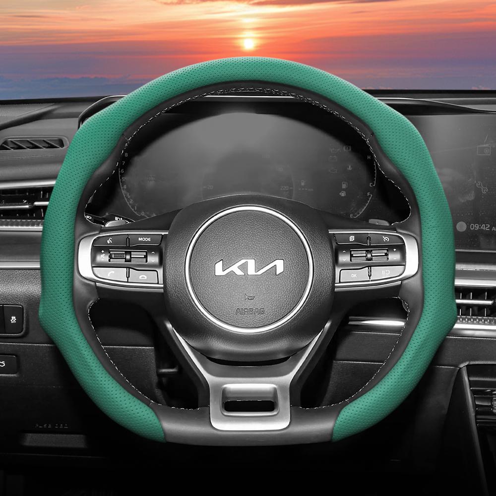 Подходит для Kia, Чехол на руль из перфорированной кожи, Нескользящий, Впитывающий пот, Дышащий, Интегрированный защитный чехол Sportage K5 Seltos Fort