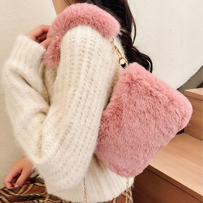 New Fashion Women Handbags Winter Furry Ladies Soft Plush Clutch Purse Shoulder Bags Fashion Female Crossbody Messenger Bag