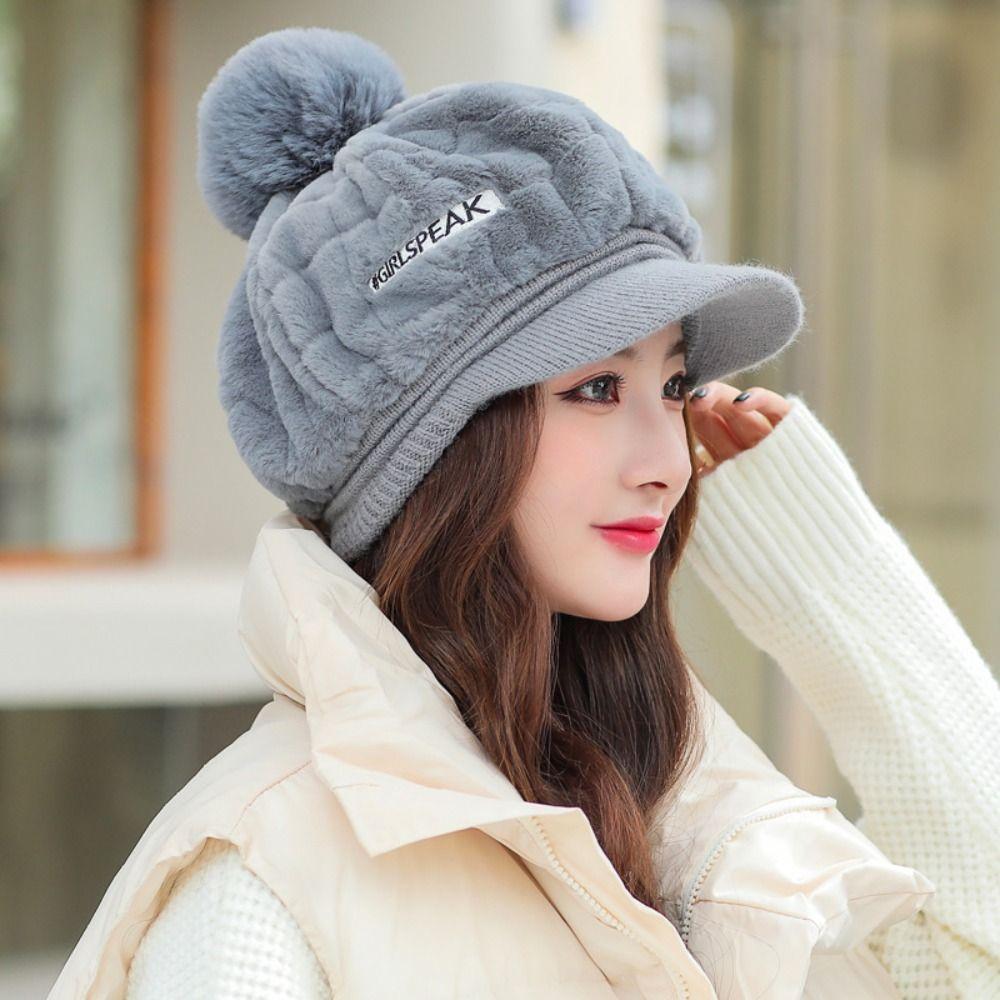 Soft Duck Tongue Cap Fluffy Plush Winter Hat Fashion Visors Hat  Women Girl