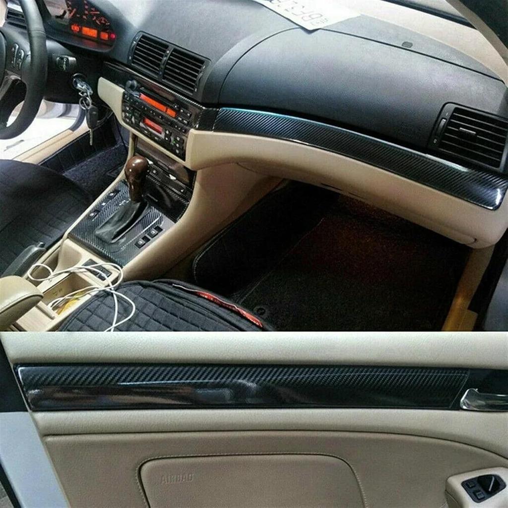 Молдинг салона автомобиля, отделочная полоса, совместимая с BMW- 3 серии/E46 1998-2005, наклейка из углеродного волокна на приборную панель, аксессуар для салона автомобиля