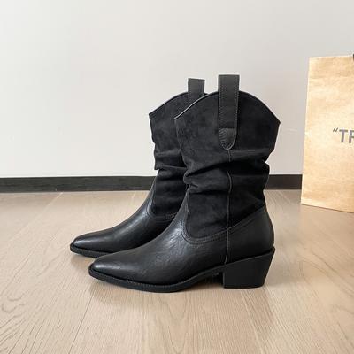 Версия из коровьей кожи~ Ботильоны Maillard женские 2025 осень и зима ретро толстый каблук рыцарские сапоги рукав натуральная кожа западные ковбойские сапоги