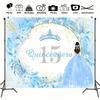 2D Blue & Gold Quinceañera Backdrop Princess Themed 15th Birthday Photo Booth Background