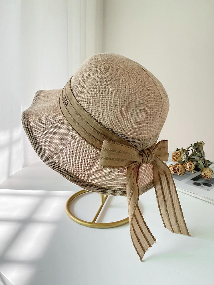 Sun hat elegant bow fungus edge sweet bucket hat breathable cotton and linen sun hat big brim sun hat tide