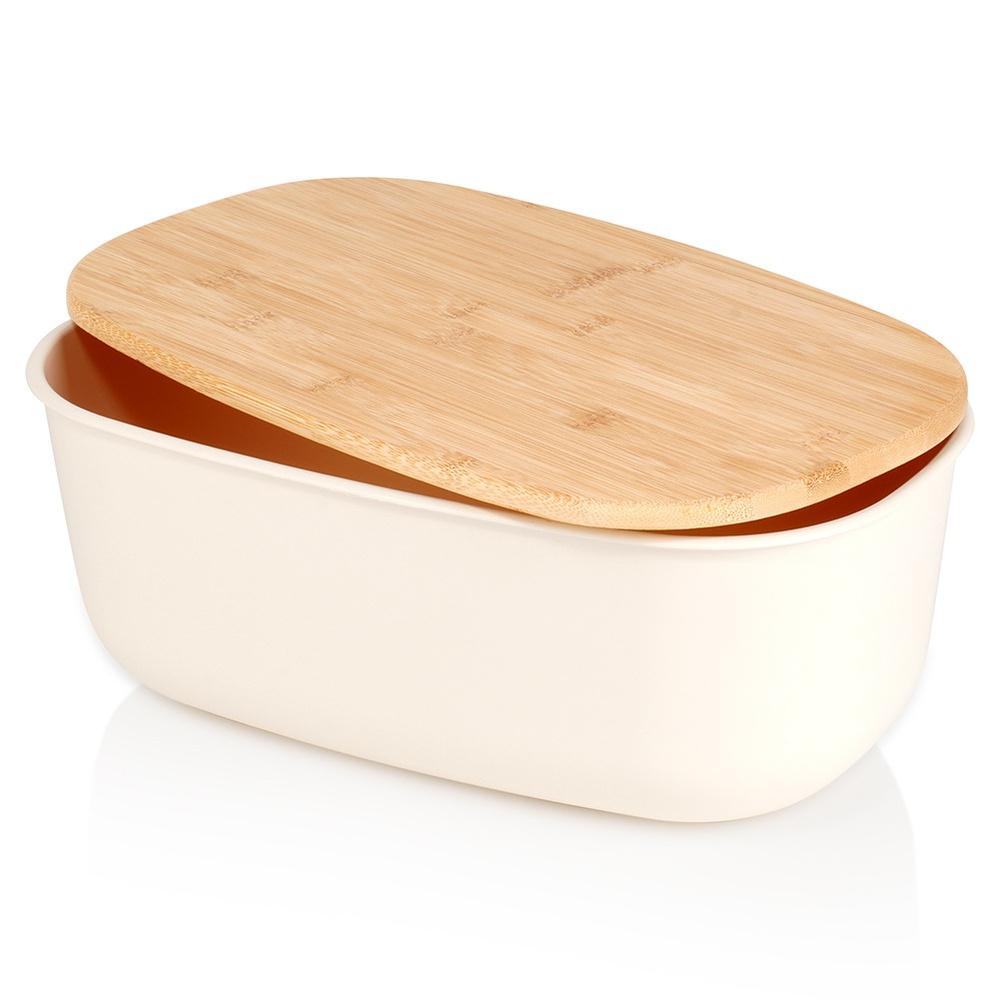 Bread box with bamboo board, black, 39x23.5x15.5 cm