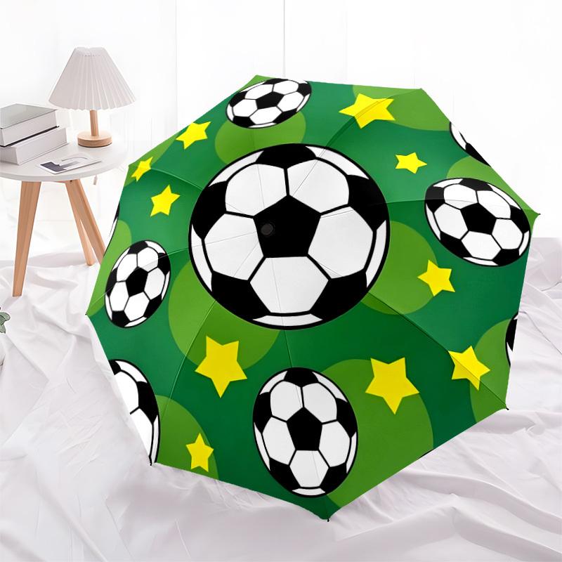 1pc Soccer Ball Pattern with Stars Umbrella with Plastic Handle,Suitable for All Seasons Home Travel Outdoor UmbrellaDD1715