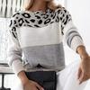 Classic Round Neck Loose Fit All-Match Leopard Print Knitted Sweater for Office Pullover