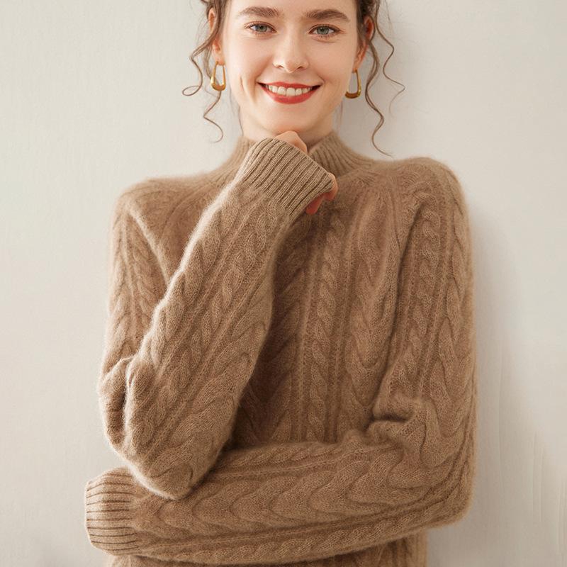 Женский приталенный кашемировый свитер-пуловер крупной вязки на осень/зиму