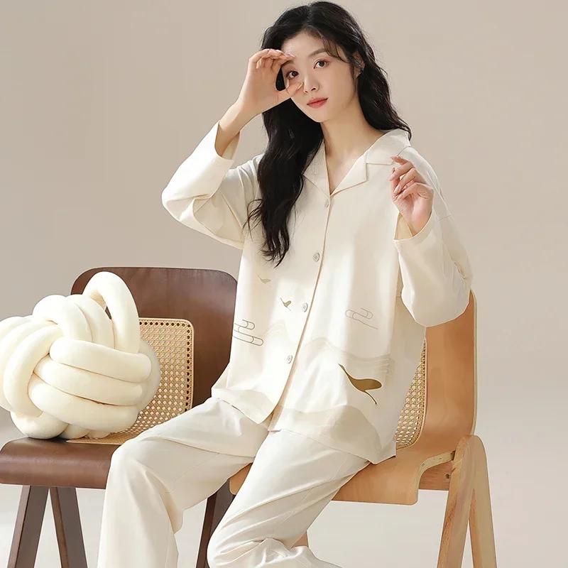 Осенне-зимняя хлопковая пижама для женщин, с длинными рукавами, женская одежда для сна, кардиган, пижамы с V-образным вырезом, японская женская домашняя одежда