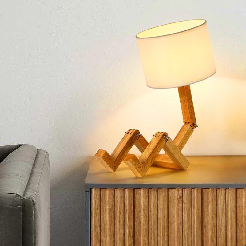 Nordic Wooden Robot Table Lamp: European Solid Wood Art for Bedroom or Bedside