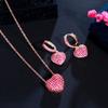 Simple And Exquisite Zircon Heart-Shaped Diamond Necklace Ear Buckle, Sweet Girl Three-Dimensional Love Pendant Earring Cover Chain