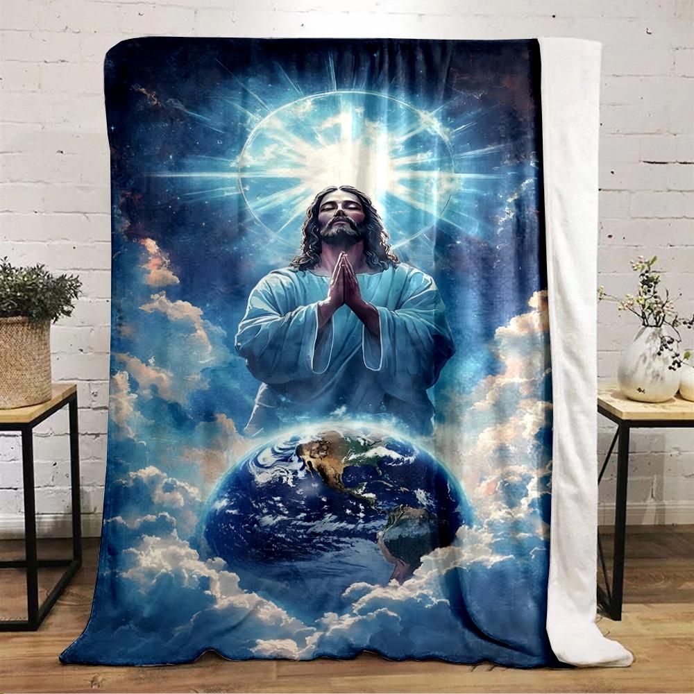 "Praying Figure Over Earth with Radiant Sky"Flannel blanket for bedroom, living room, sofa, and nap