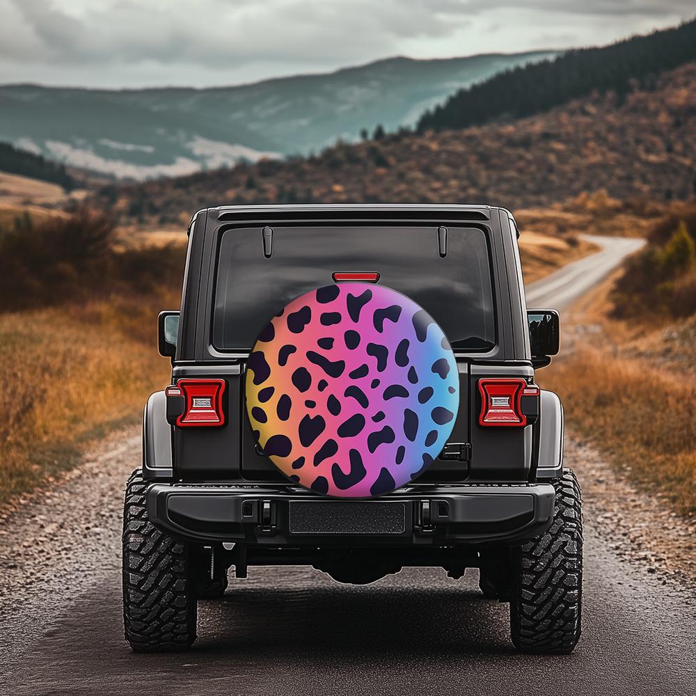 Rainbow Leopard Print Tire Cover Durable Wheel Protector for SUV Truck Off Road Accessory