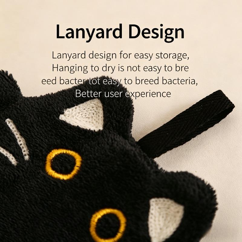 2Pcs And 1-Piece Wall-Mounted Black Cat Hand Towel, Kitchen Heat-Resistant Mat, Thickened Absorbent Coral Fleece Cleaning Cloth And Hand Towel