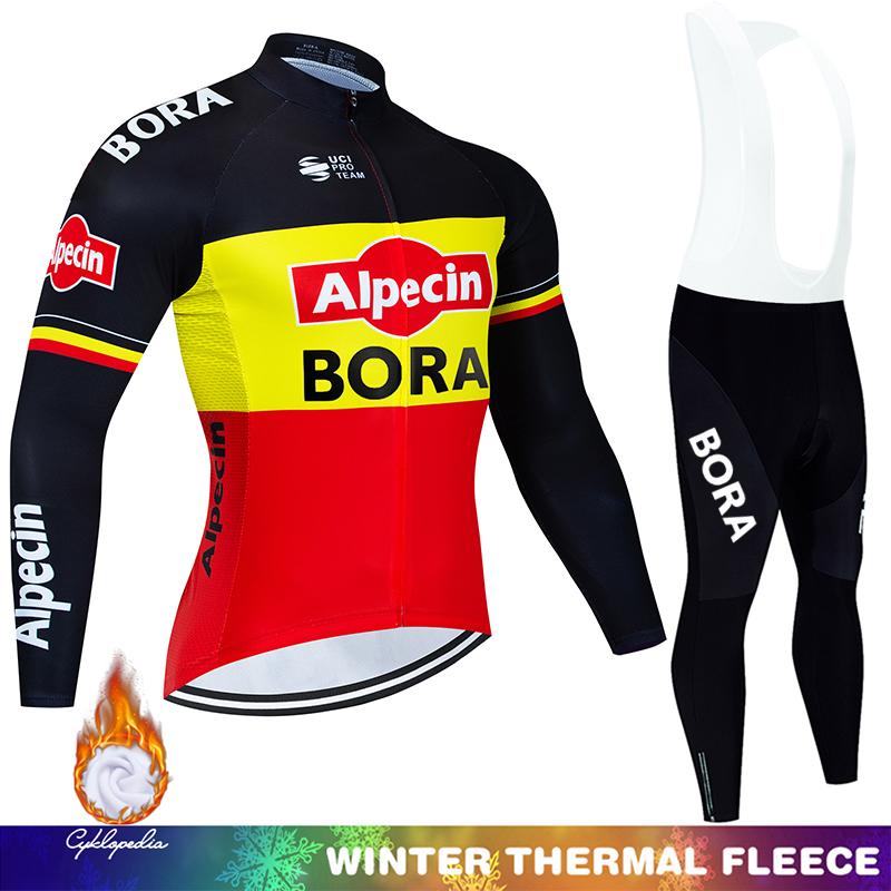 Winter Warm Cycling Clothing Set Thermal Fleece Men's UCI BORA Bib Man Set Outfit Mountain Bikes Clothing Bike Sportswear Long Sleeve