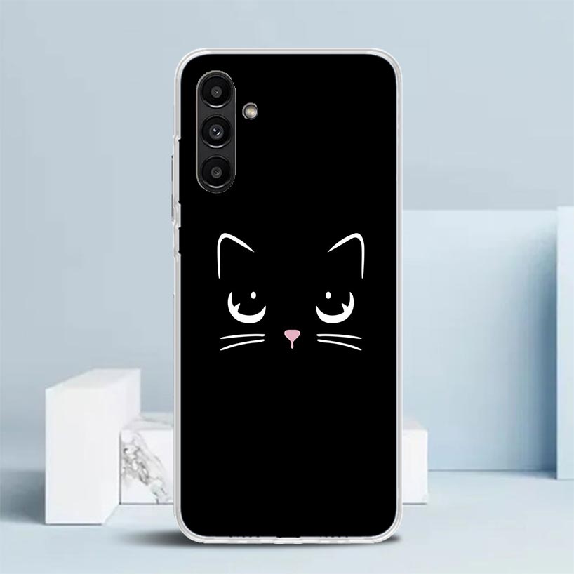 Мультяшный Милый Черный Кот Чехол Для Телефона Для Samsung Galaxy A17 A37 A57 A16 A15 A14 A13 A56 A55 A54 A53 A36 A35 A34 A33 A26 A25 A24 A23