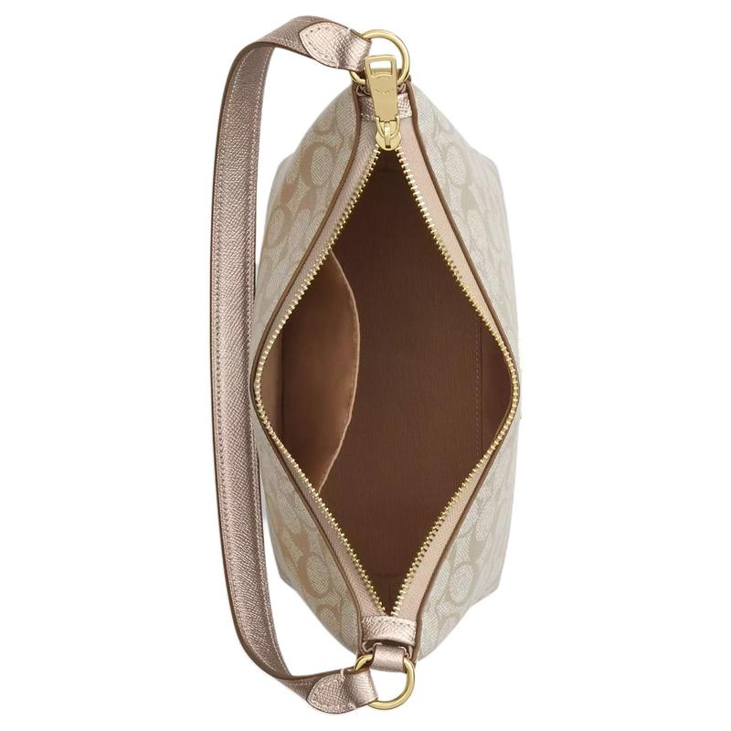 COACH Zip Top 20 Logo zipper closure Coated canvas Hand-held crossbody shoulder bag Small Women's Champagne gold
