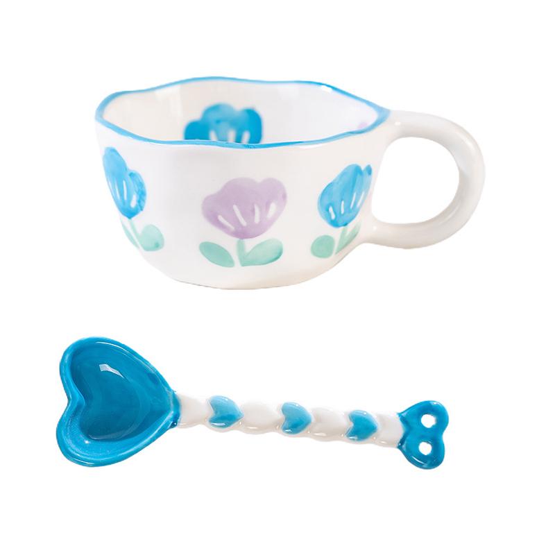 Творческая керамическая кружка в форме сердца и ложки, сжатые вручную, нестандартная чашка для кофе, молока, чая, овсянки, кружка для напитков, кухонная чашка