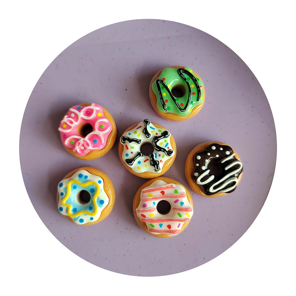Kawaii Miniature Chocolate Donuts Resin Flat Back Simulation Food Donut Cabochon for Doll House DIY Scrapbooking
