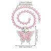 Iced Out Pink Butterfly Pendant Cuban Chain Necklace 20 inches, CZ Rhinestone Hip Hop Jewelry Gift for Women Men