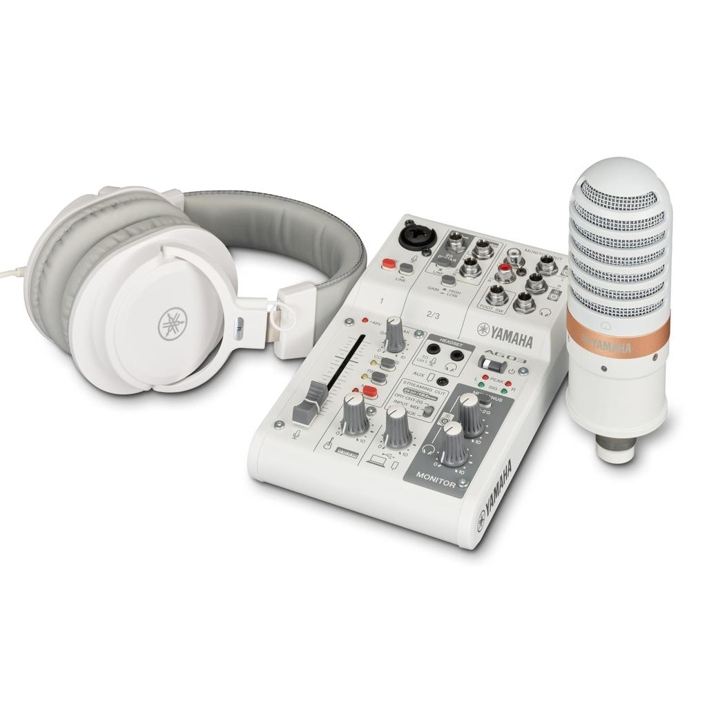 YAMAHA AG03MK2 W LSPK Live Streaming Pack White 3-Channel Mixer,