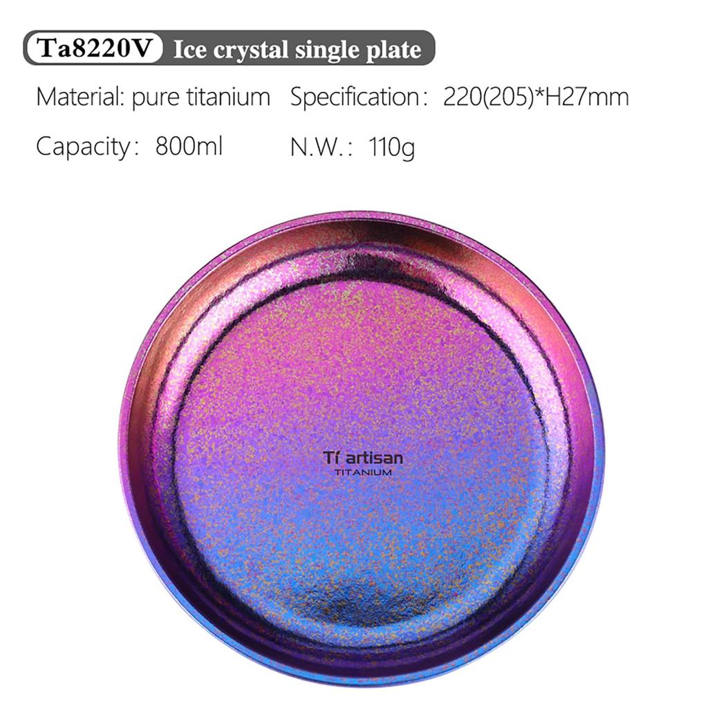 Titanium Camping Plate, Titanium Pan Dish Plate, Lightweight Round Dinnerware, Tableware, Cookware, Pasta Plate, Bowl, 27 Fl Oz (Blue-Purple, TA8220V)
