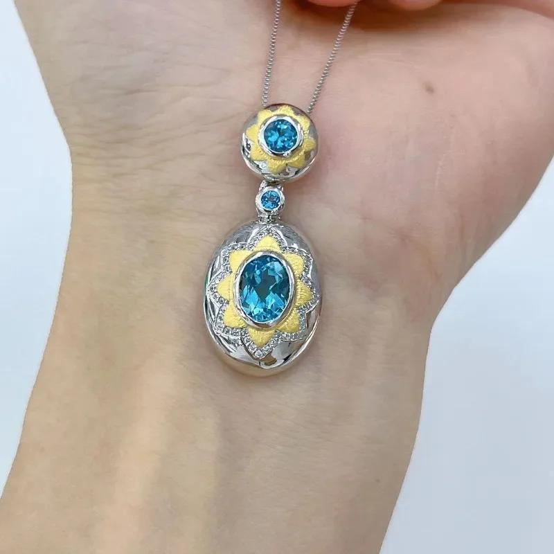 Sace Gems Ожерелье с подвеской из стерлингового серебра 925 пробы, 6*8 мм, натуральный швейцарский синий топаз, ожерелье для женщин, коктейльная вечеринка, изысканные ювелирные изделия, подарок