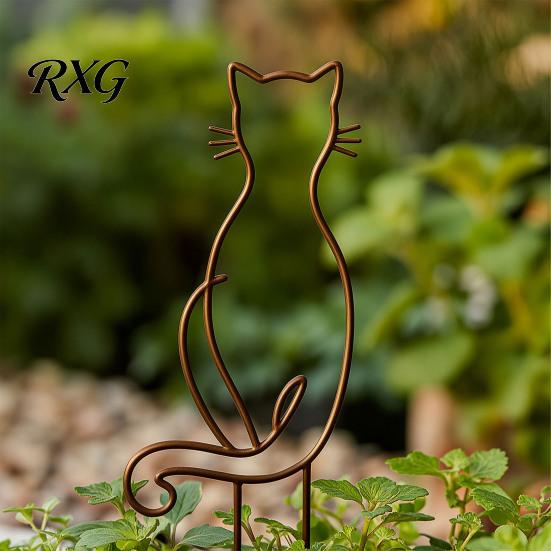 Plant Growth Support for Vines Cat-Shaped Trellis, 12 Inch Cute Animal Support, Decorative Monstera Hoya Philodendron Bird Deer Butterfly Metal