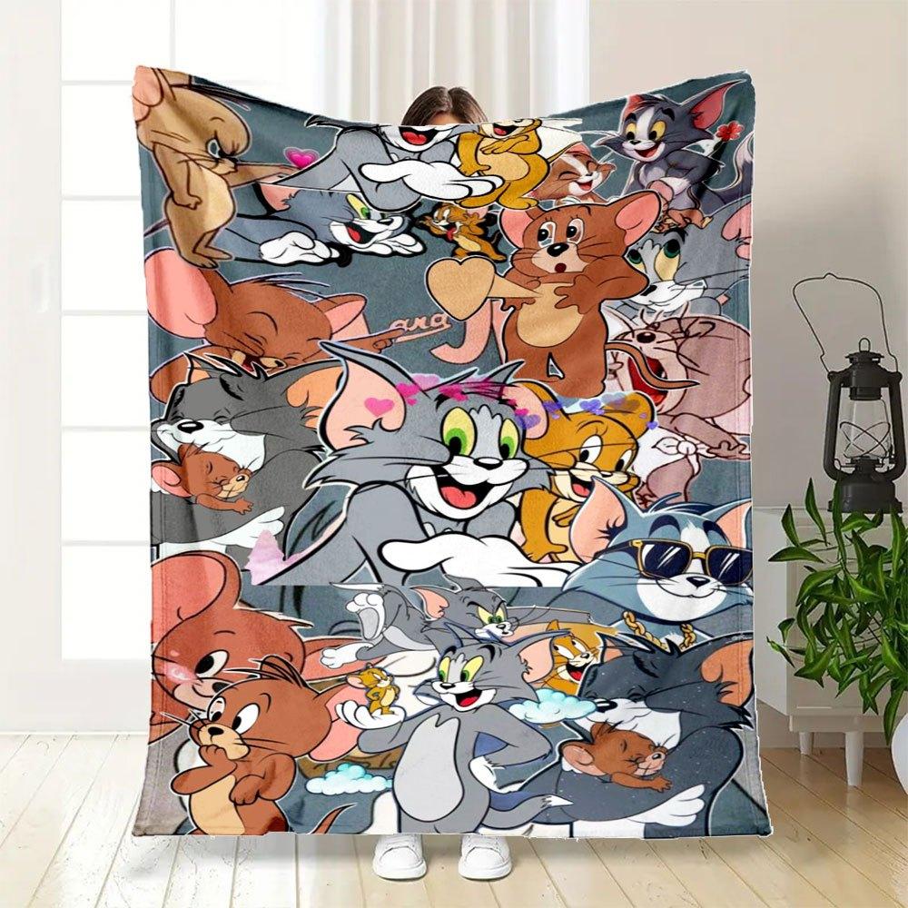 "Tom & Jerry Adventure: Classic Cartoon Characters Phone Case Cover"Blanket Flannel Throw Blanket for Sofa, Bed, Travel, Camping, Office