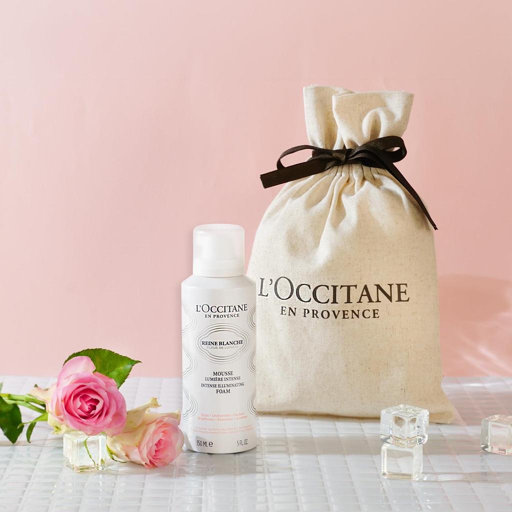 Reine Blanche Осветляющая очищающая подарочная сумка на кулиске для лица – популярный подарок на дни рождения и прощальные вечеринки. L'OCCITANE Пенка, 150 мл, [Очищающее средство].