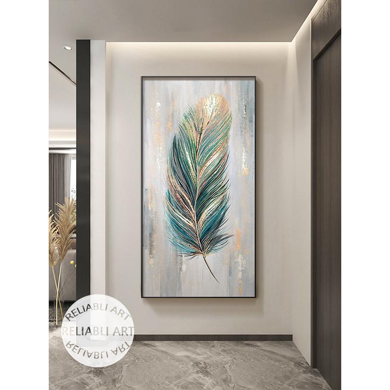 Abstract Golden Feathers Oil Painting Printed On Canvas Posters and Prints for Living Room Porch Home Decoration Cuadros