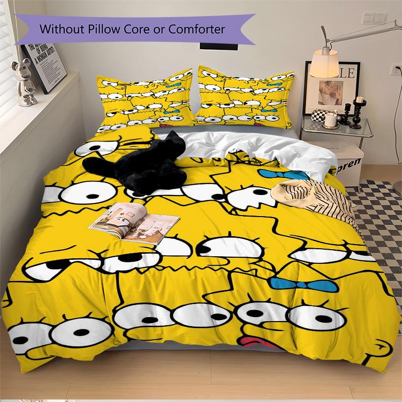Simpsons Yellow Faces Print 3Pcs Bedding Setduvet Cover With 2 Bedropillowcase Home Birthday Gift