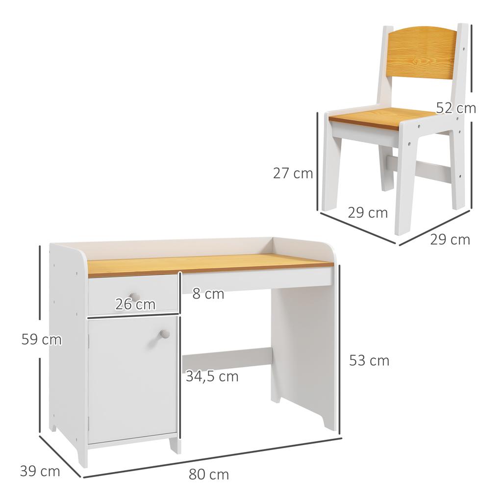 Kids Desk With Chair 2 Piece Desk Set With Drawer And Cabinet White And Natural