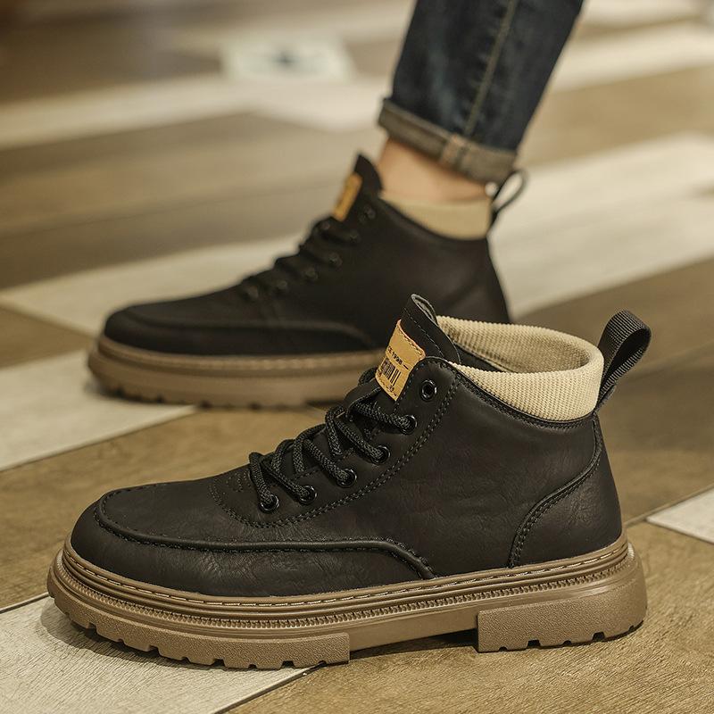 Ботинки Мартина мужские кожаные весенние новые китайские ботинки челси британские повседневные кожаные туфли на высокой подошве уличные ретро водонепроницаемые рабочие ботинки