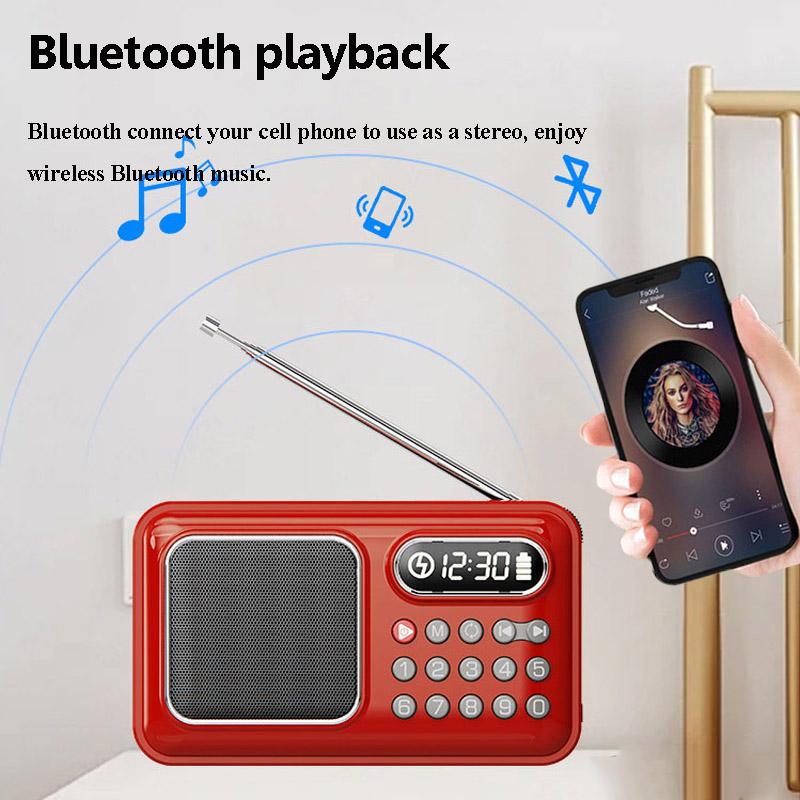 Mini Pocket FM Radio Portable Rechargeable Radios Receiver Wireless Bluetooth Speaker TF Card USB Music Player Power off Memory