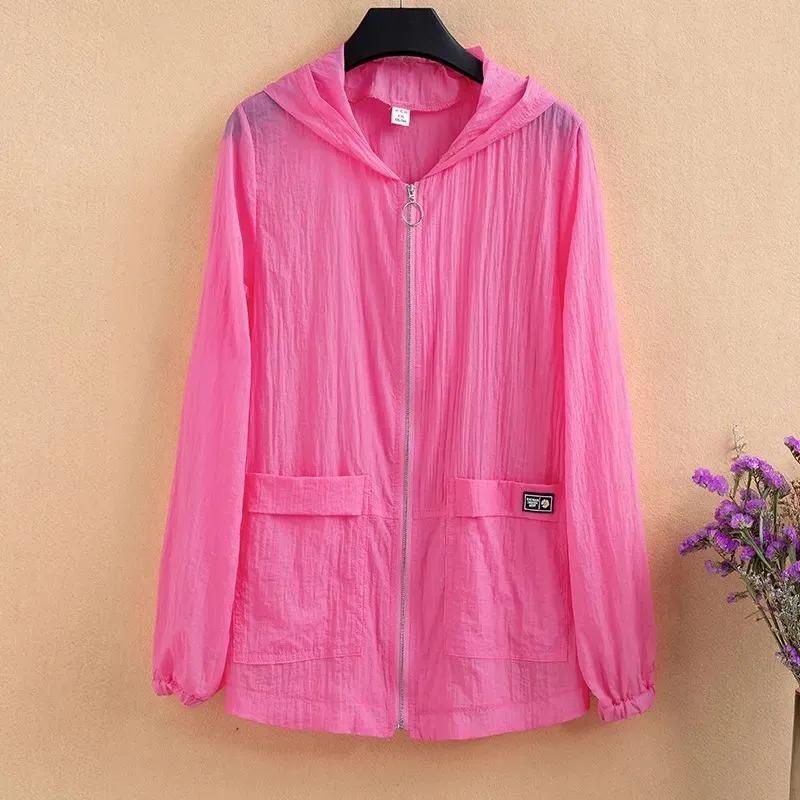 Summer Sun Protection Clothing Hooded Casual Short Jacket Thin Anti-ultraviolet Skin Clothing Women's Large Size