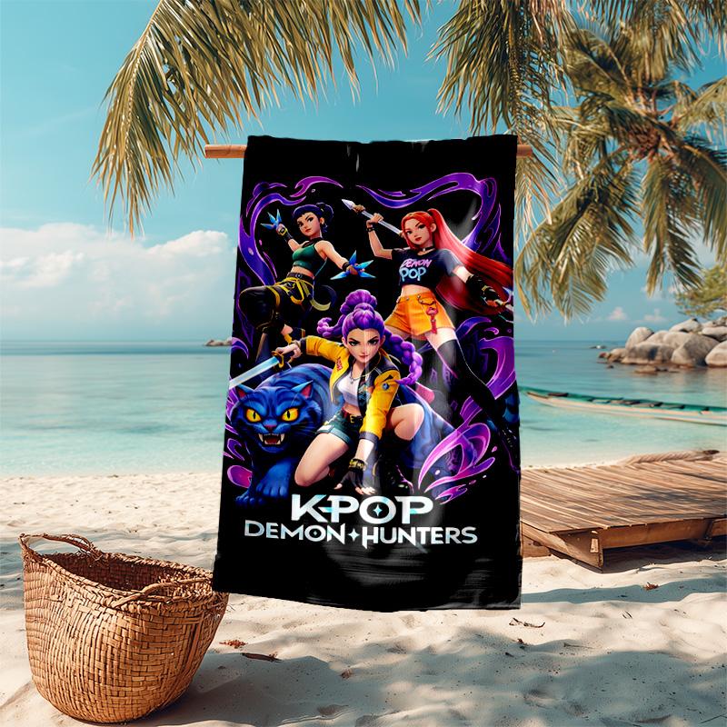 proof beach towel with Demon Hunter pattern - soft,absorbent,quick-drying,machine washable - perfect for swimming,camping,bathing
