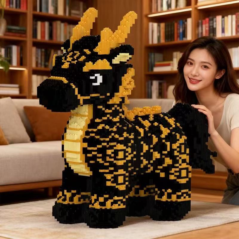 New 3D Divine Beast Auspicious Dragon Horse Micro Diamond Building Block Brick Toys For Kids Birthday Gifts Home Ornament