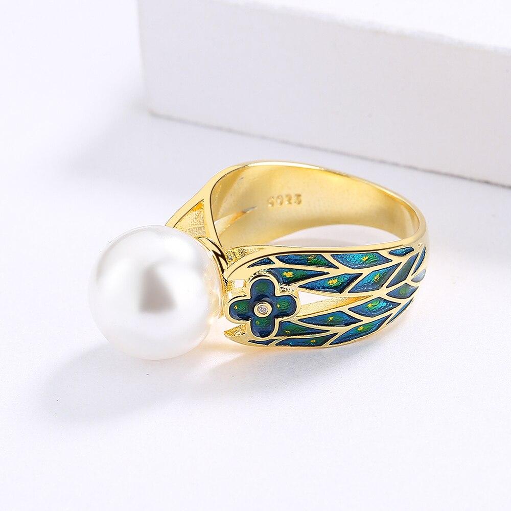 Изысканное кольцо для женщин, модное маленькое кольцо с цветком, эмалированные ювелирные изделия ручной работы, инкрустированное жемчугом, обручальное кольцо, ювелирные изделия для вечеринок, изящные ювелирные изделия