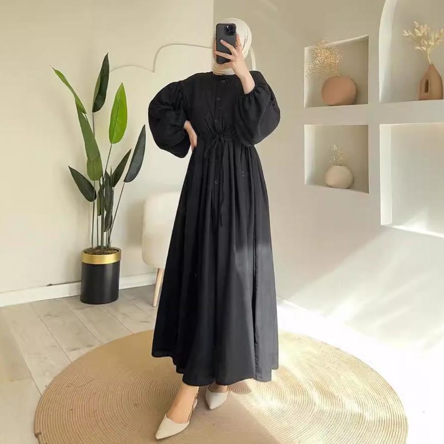 2024 Осень Женское платье в стиле Хепберн А-силуэта, длинное, с поясом и круглым вырезом