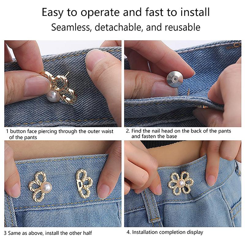 Многоразовый съемный поясной ремень с цветочными пуговицами, инструмент для джинсов, пряжка для талии, кнопка регулировки для брюк, зажим для талии джинсов