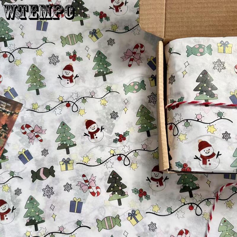 WTEMPO 40 Sheets 35*50CM Christmas Gift Wrapping Paper Christmas Series Pattern Printed Packaging Paper for Holiday Decorations and Gift Box Filling