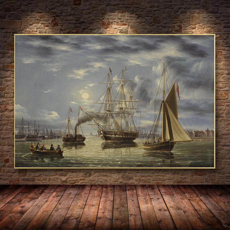 Винтажный Парусный Корабль Морской Пейзаж Холст Картина Плакат Корабль Фрески Печатает Волну Настенные Художественные Фотографии для Гостиной Домашний Декор