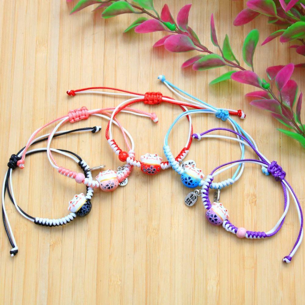 Керамическая подвеска-кошка Манеки-неко браслет ручной работы женское кольцо для руки уникальная красная плетеная веревка подарки