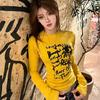 VAYLA Tight Yellow Long Sleeve T-shirt For Women Graffiti Print Vintage Street Clothing Slim Undershirt Versatile Top Y2k