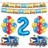 32-Inch Blue Digital Aluminum Foil Balloon Train Flag Children'S Birthday Party Arrangement 22-Piece Set Cartoon Shape